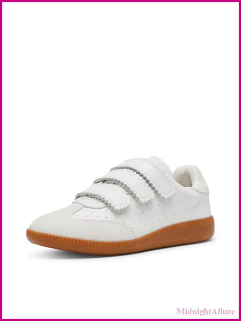 Women's Leather Suede Sneakers with Velcro Straps, Round Toe, Low Top Casual